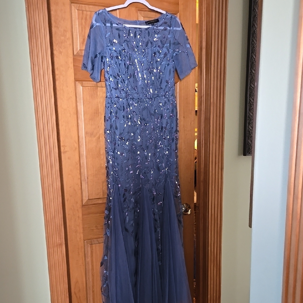 Elegant Blue Bateau Neck Flutter Sleeve Maxi Dress